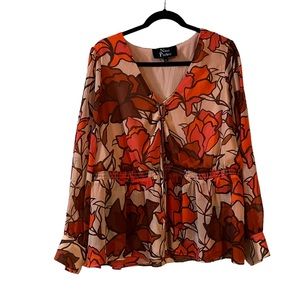 Nina Parker Floral Chiffon Long Sleeve Top Size 3X